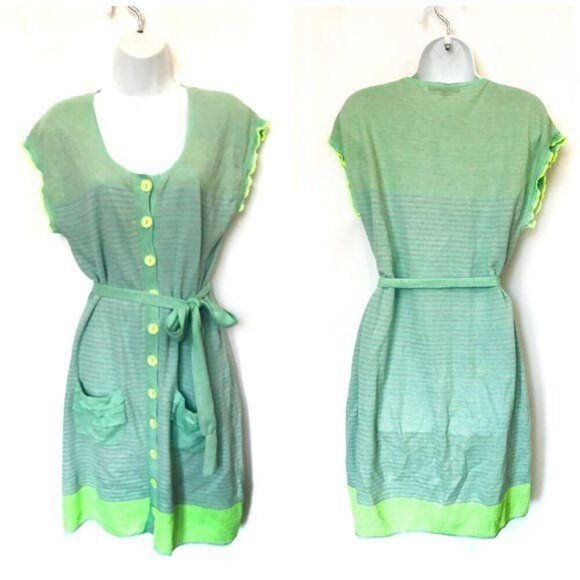 Nanette Lepore Heartbeat Striped Knit Short Sleeve Dress , Size M, blue, green - Picture 2 of 7